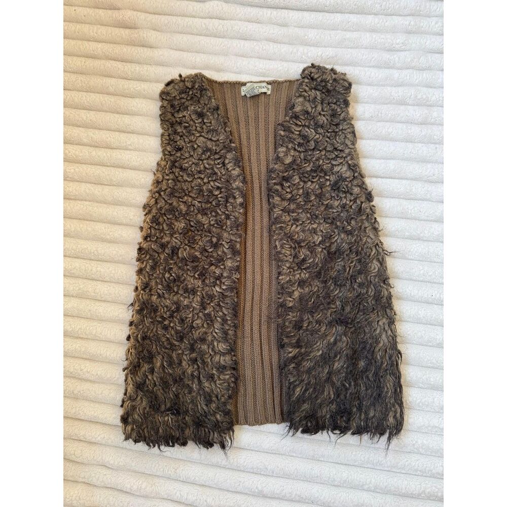 Love Change Italy Brown Faux Fur & Ribbed Knit Open Front Vest Size Small